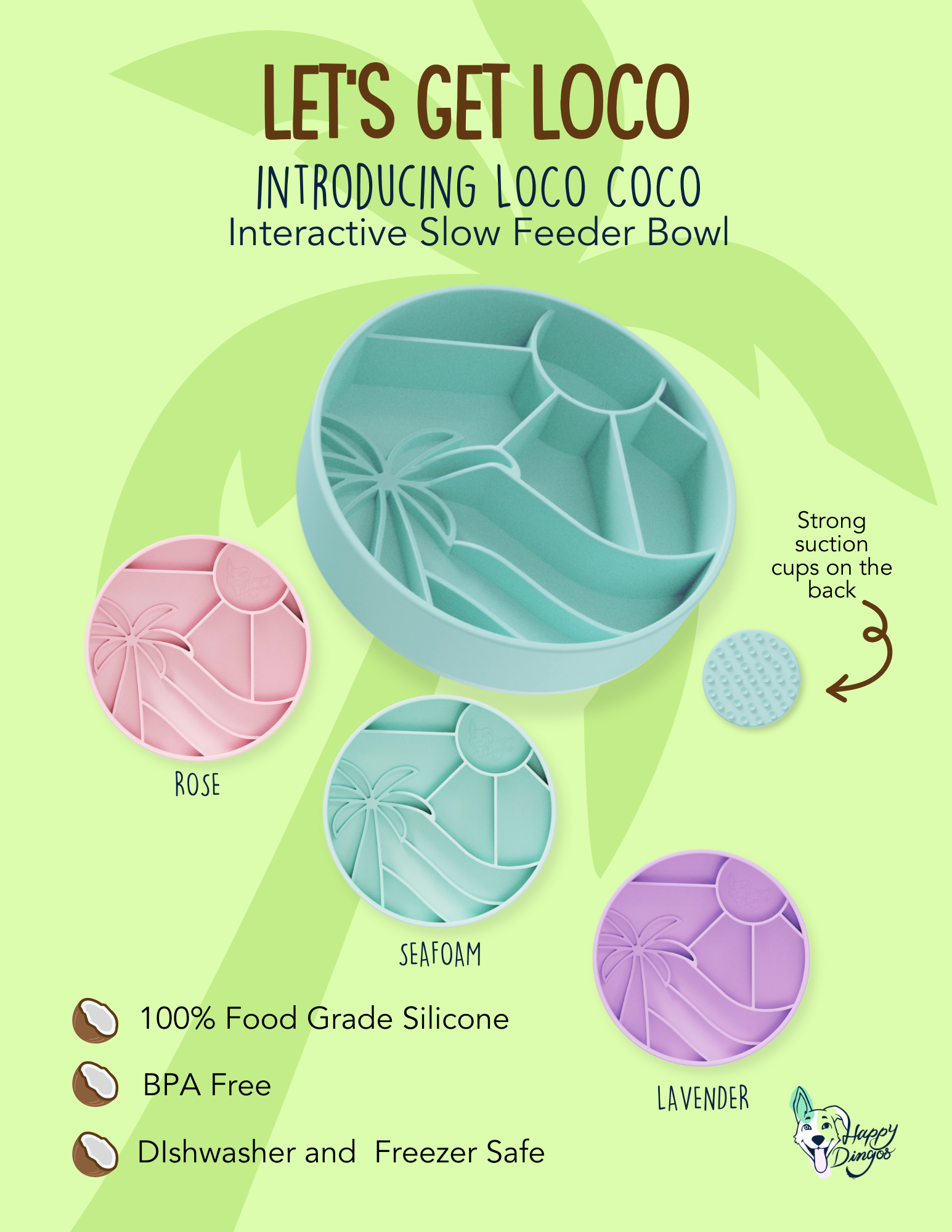 Happy Dingos - Loco Coco Interactive Slow Feeder Bowl : Seafoam