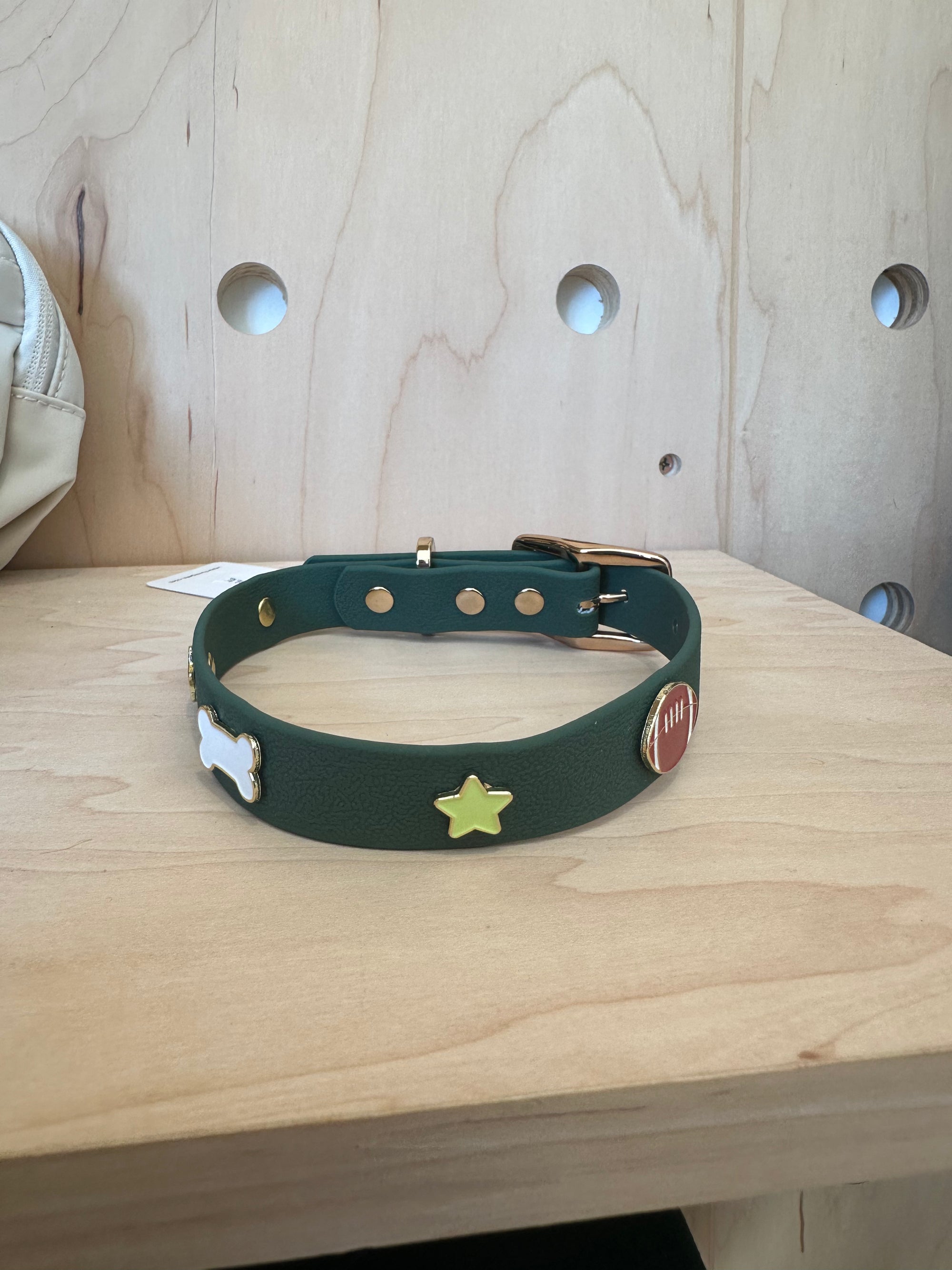 Furei Pets - Football, Bone &amp; Star Custom Collar - Forest Green