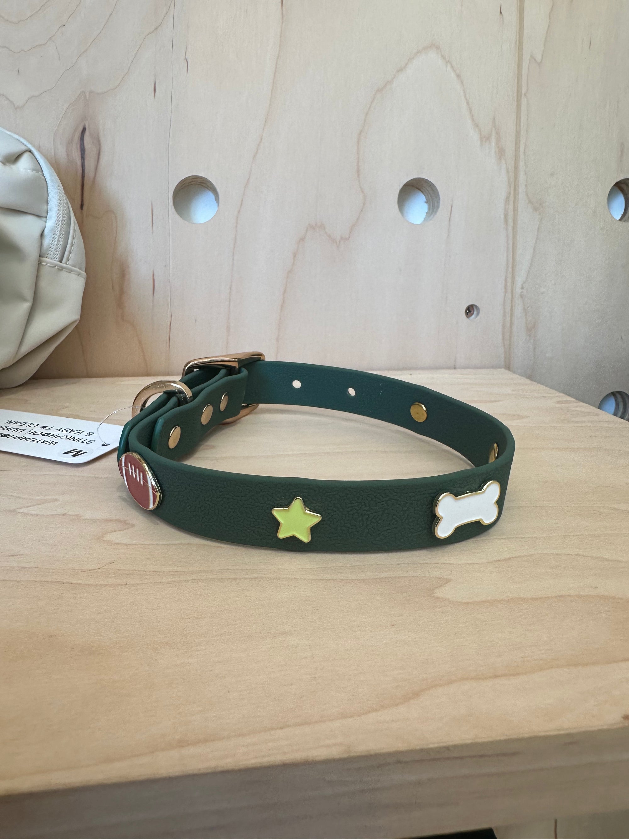 Furei Pets - Football, Bone &amp; Star Custom Collar - Forest Green