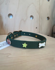 Furei Pets - Football, Bone & Star Custom Collar - Forest Green