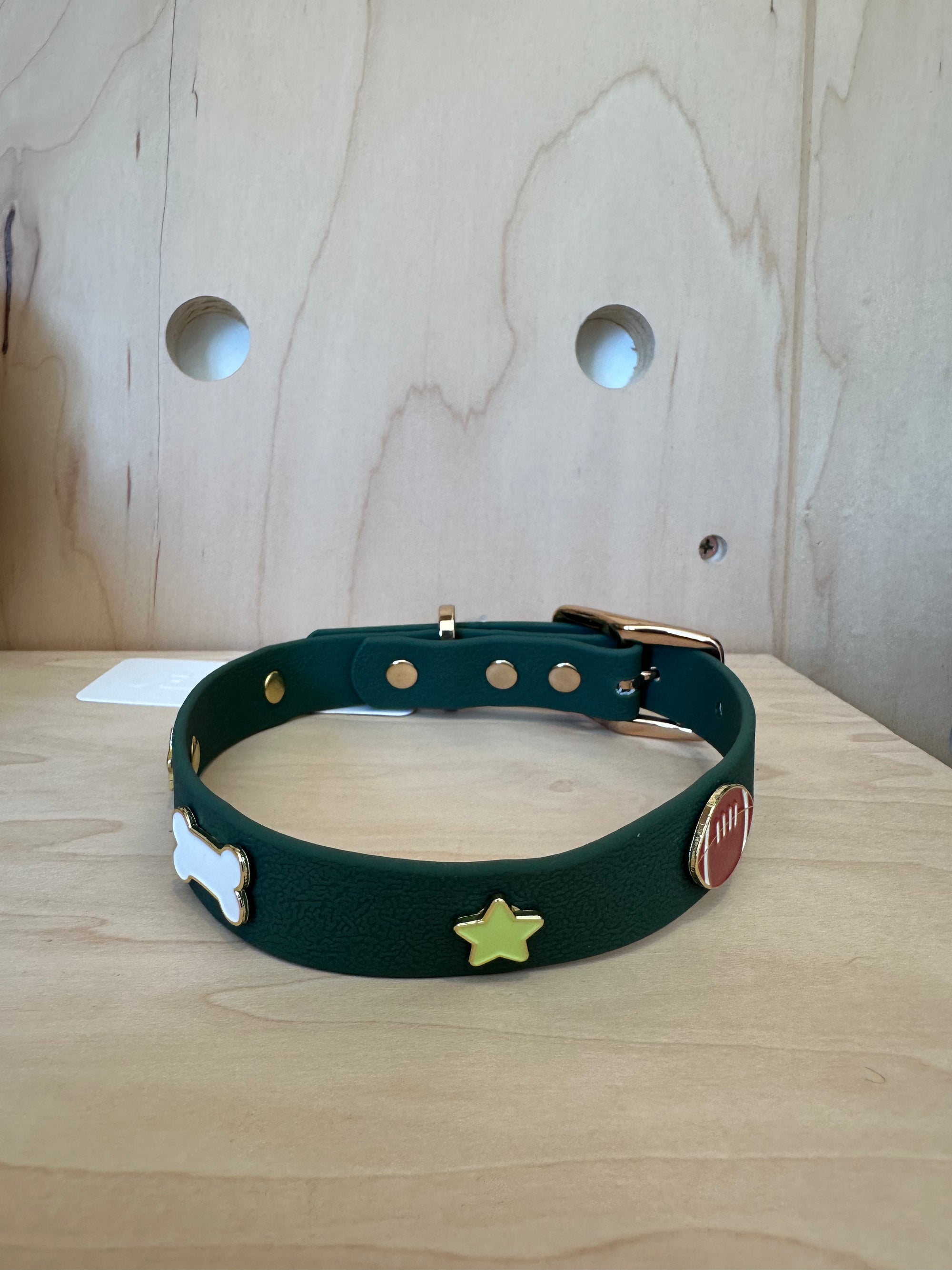 Furei Pets - Football, Bone &amp; Star Custom Collar - Forest Green